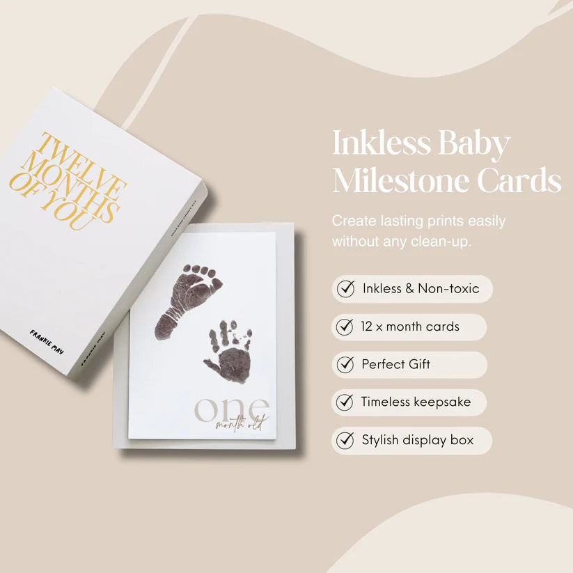 The Milestone Bundle | Inkless Baby Milestone Cards & Linen Album