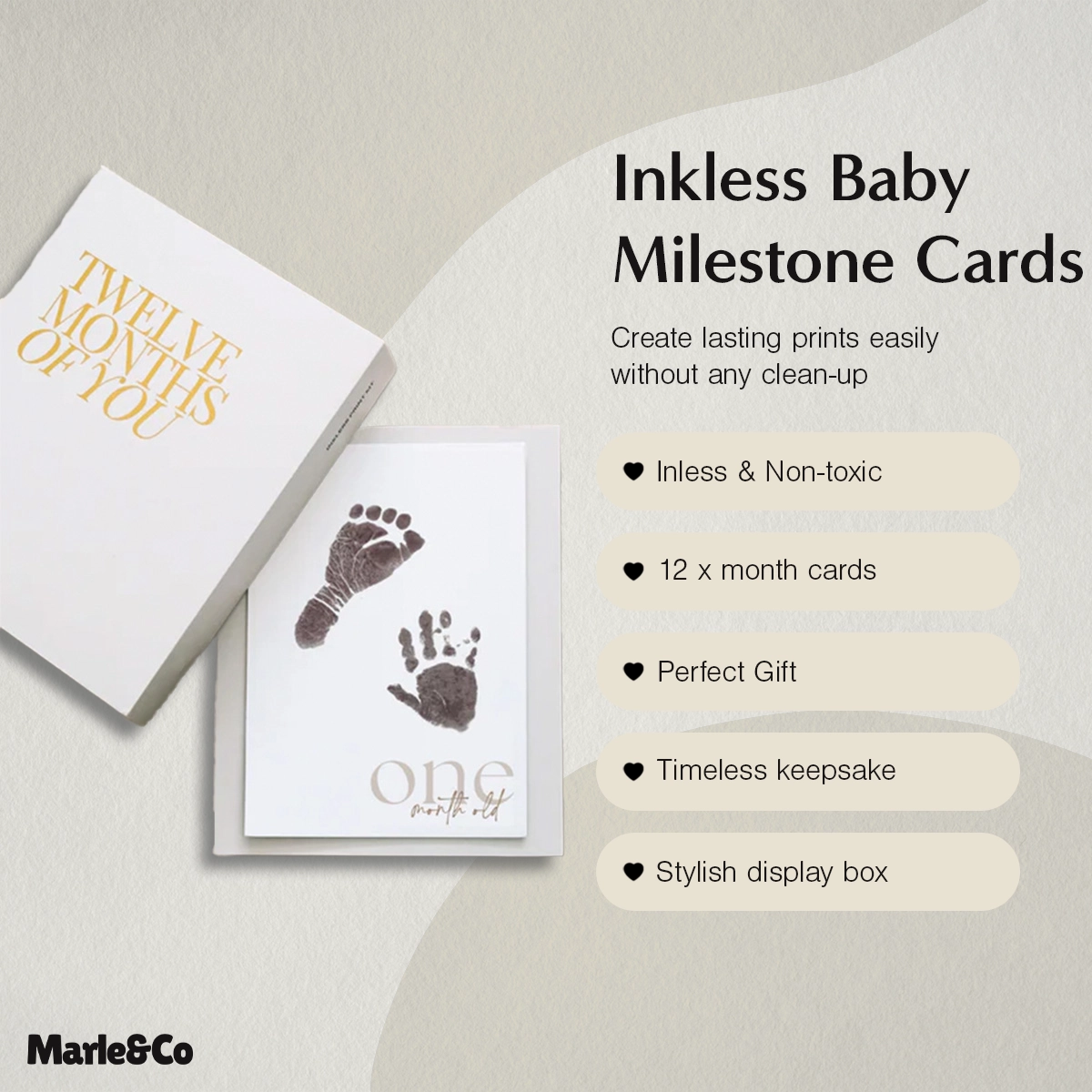 The Complete Keepsake | Inkless Baby Milestone Cards and Linen Album
