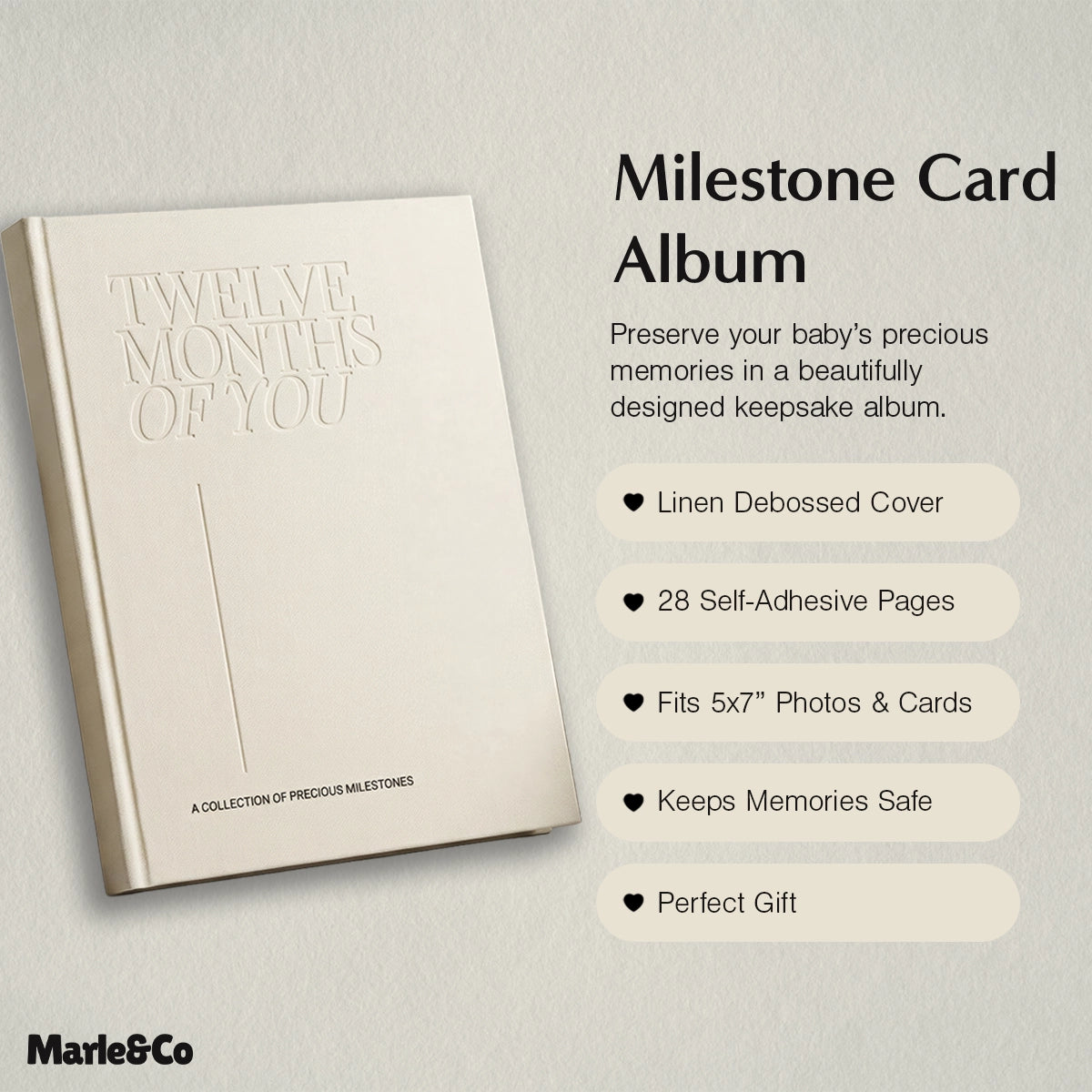 The Complete Keepsake | Inkless Baby Milestone Cards and Linen Album