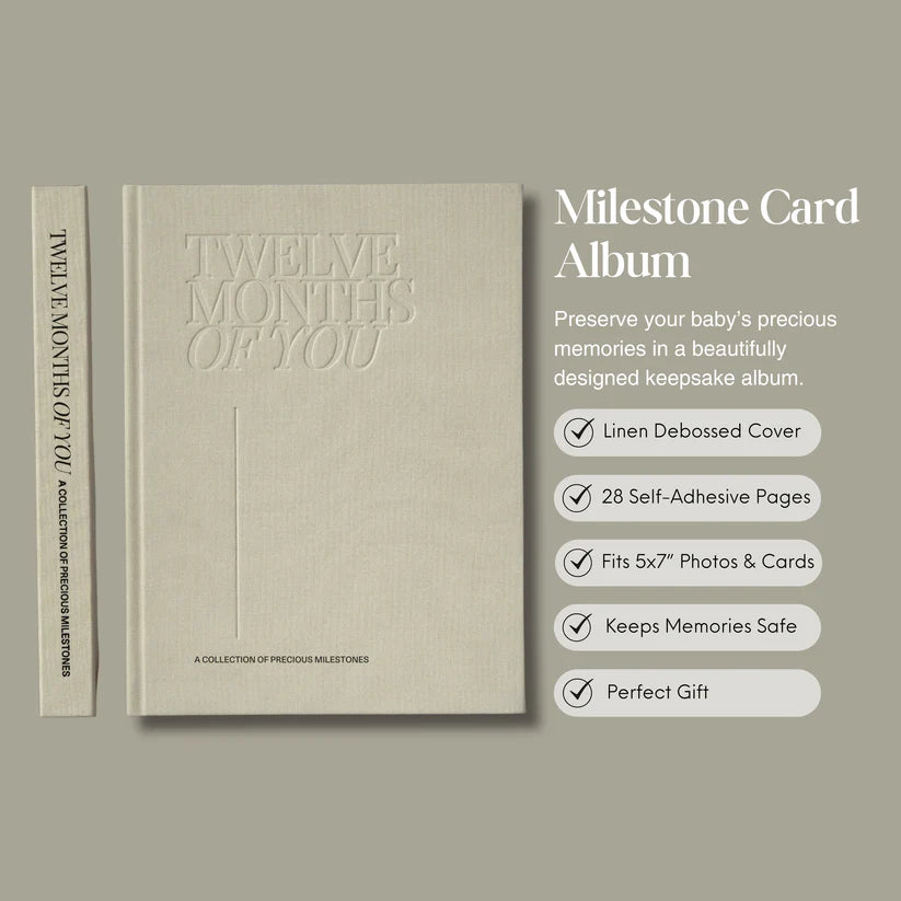 The Milestone Bundle | Inkless Baby Milestone Cards & Linen Album