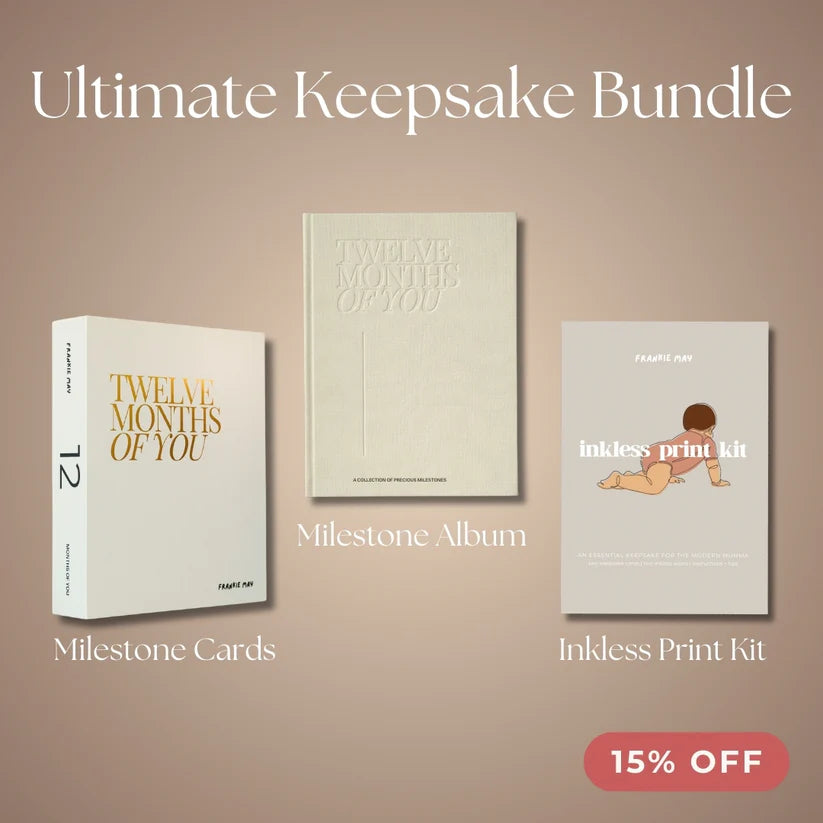 The Milestone Bundle | Inkless Baby Milestone Cards & Linen Album